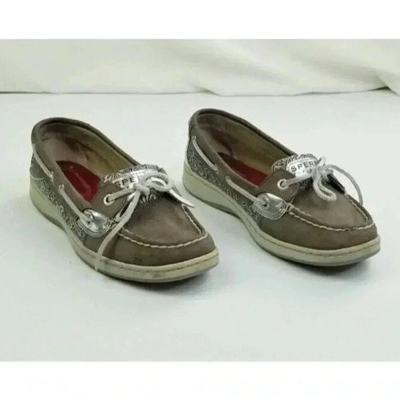 Sperry 6.5M Women's One Eye Brown Silver Paisley Pattern Non Marking Boat Shoes - Picture 7 of 12